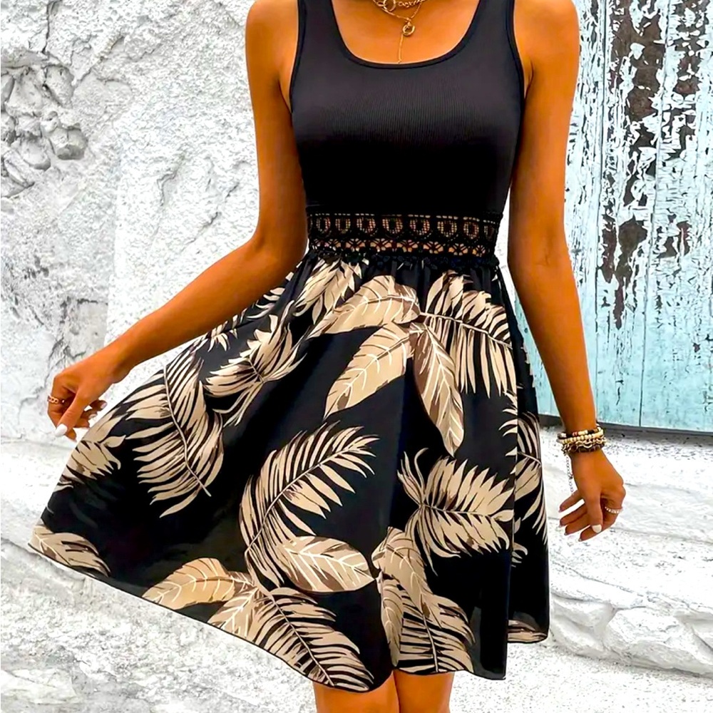 Elegant Black and Tan Sleeveless Dress